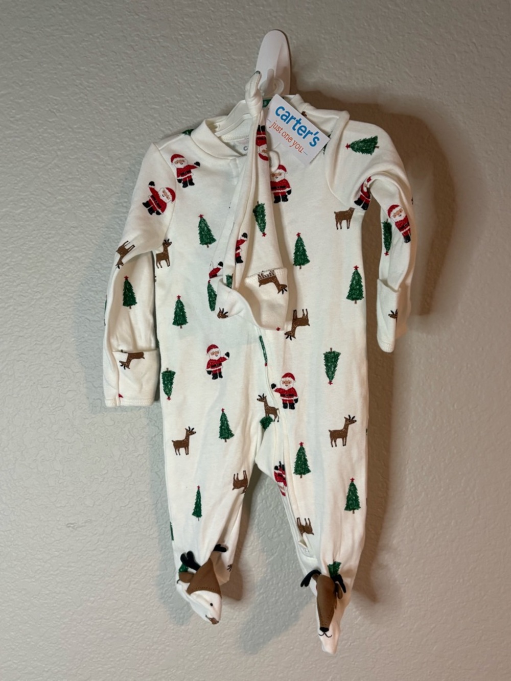 Carter's Cream One-Piece Footed Holiday Sleeper with Santa & Reindeer